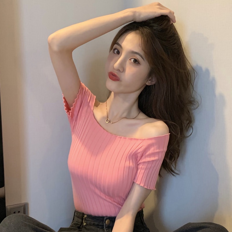 Newlan DX013 Sabrina Top Baju Sabrina Wanita Korea / Top Crop Korean Sabrina Korean Sabrina Crop Top