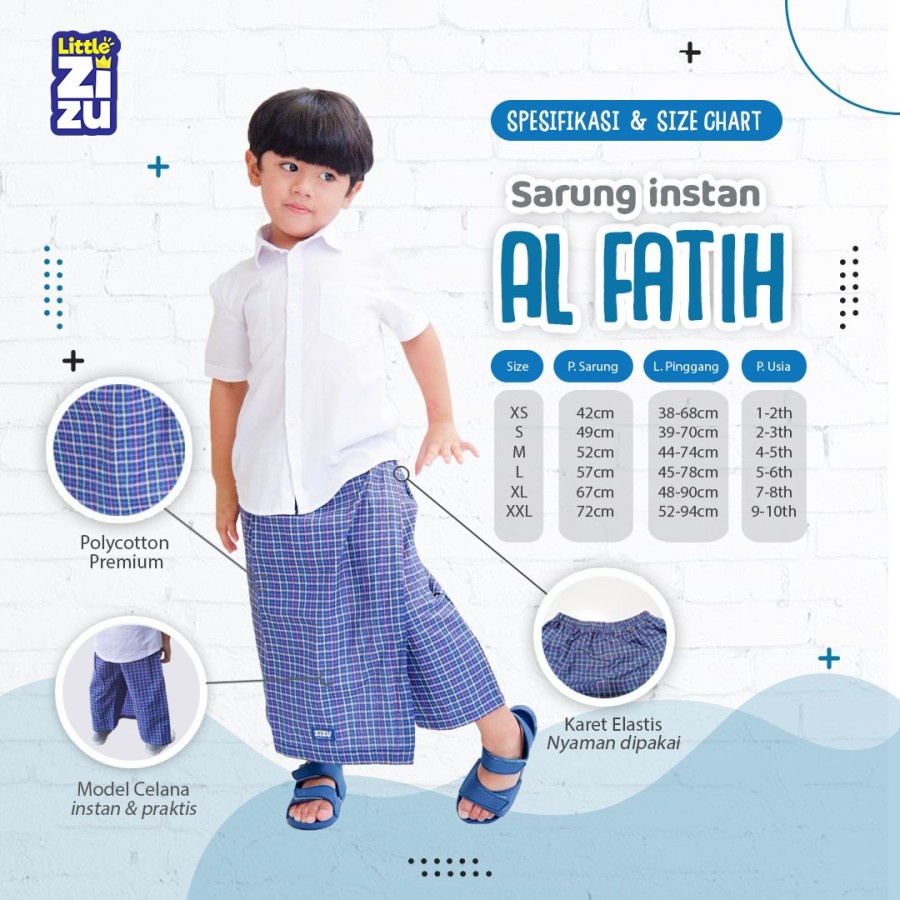 Sarung Anak Sarung Celana Instan Al Fatih by Little Zizu Original Sarcel Motif Kotak