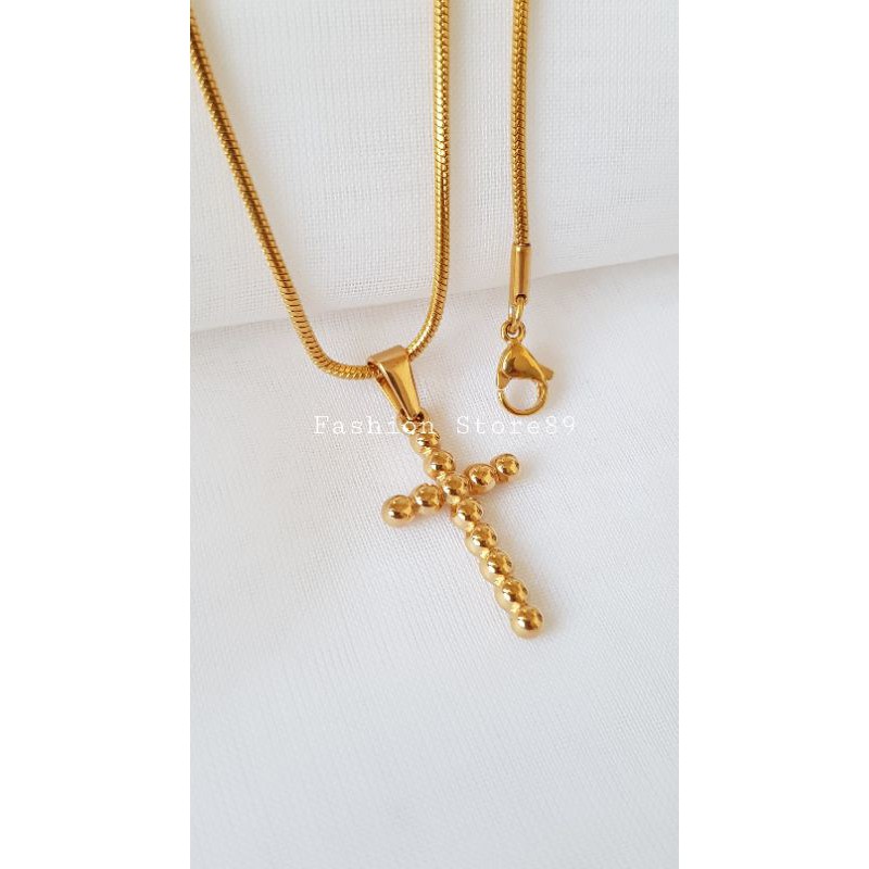 kalung fashion salib terbaru ready titanium gold white SN08