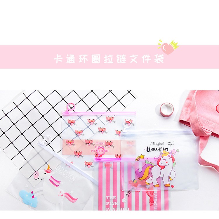 Pouch Kosmetik Transparan Motif UNICORN | PINK PANTHER Murah Import ZIPPER BAG - MKM