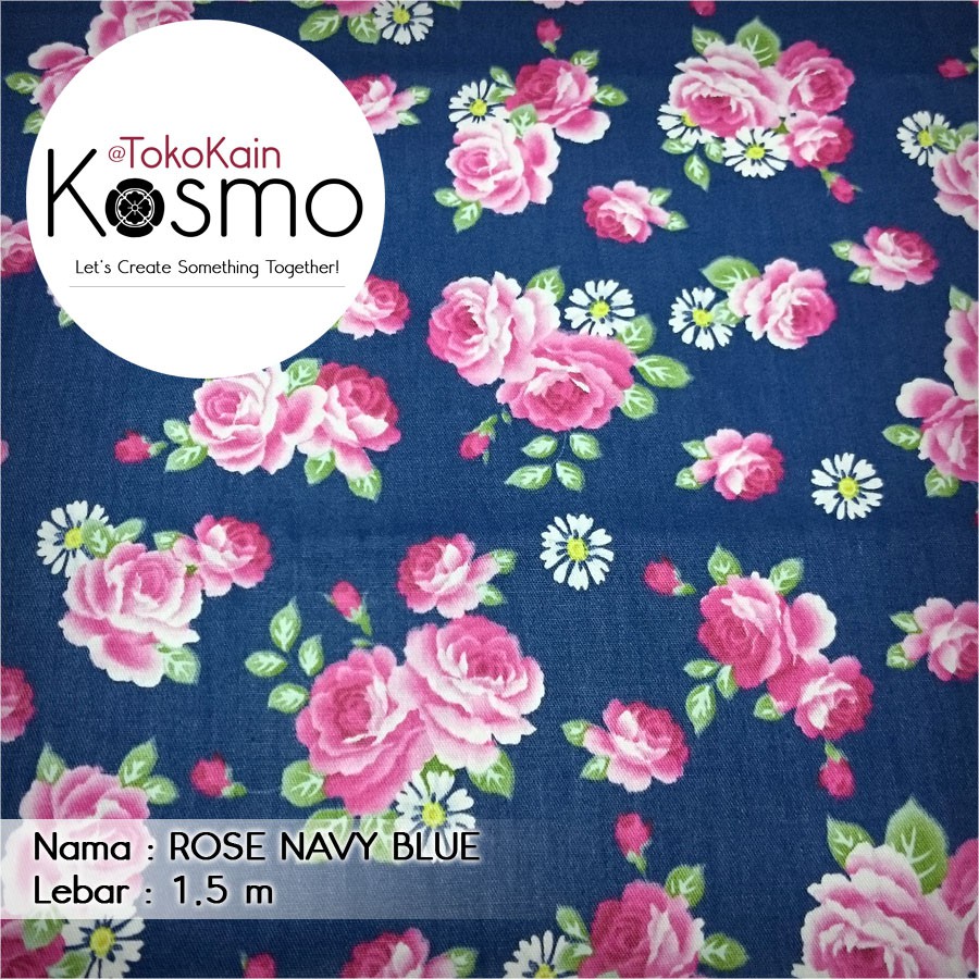 Kain katun Jepang Twill Japan Design - Bunga Rose/Mawar (Navy Blue)