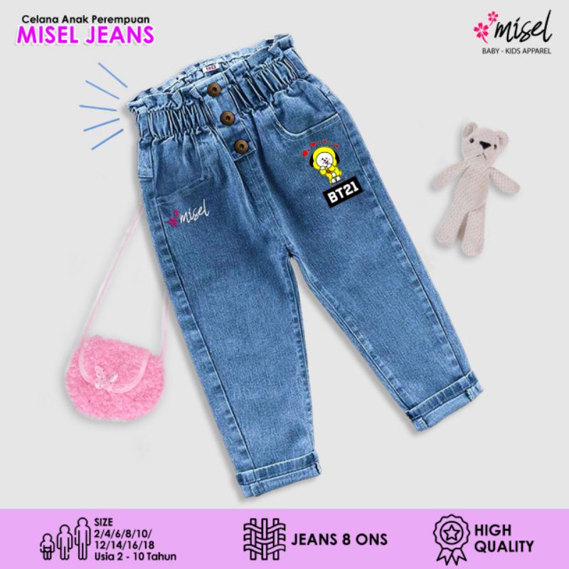 Celana Jeans panjang anak perempuan motif BT21 usia 1-10 tahun bawahan denim anak cewek