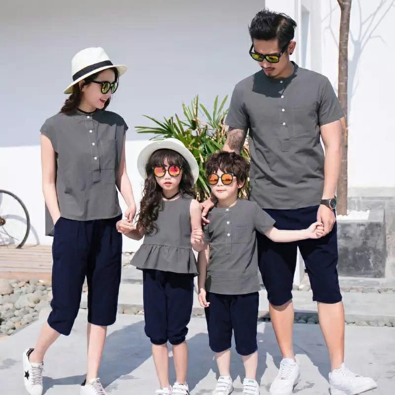 Baju seragam kapel 4 keluarga set celana - couple family - kopel setelan - kapelan ayah ibu anak lak