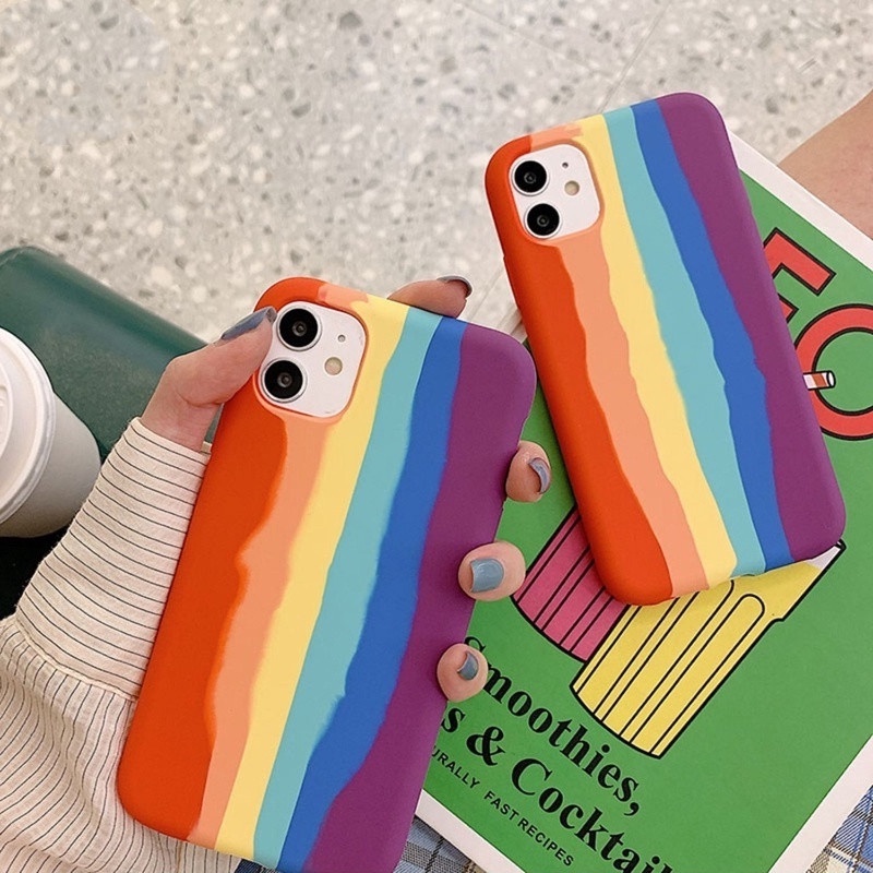 Case Bahan Silikon Warna Pelangi Untuk iPhone 14 13 12 11 Pro X XS Max XR 7 8 Plus