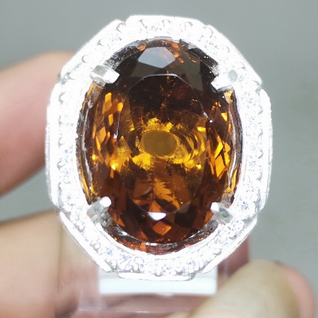 Cincin Perak Batu Akik Kinyang Kuning Emas Asli