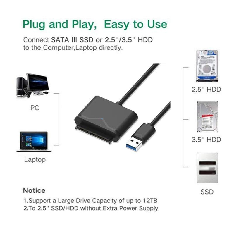 SATA to USB 3.0 HDD / SSD Adapter - UT-3112 - Black