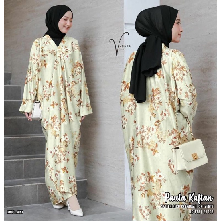 PAULA KAFTAN ORI VENTE DAILY || GAMIS MOTIF KAFTAN SATEEN PREMIUM TERBARU