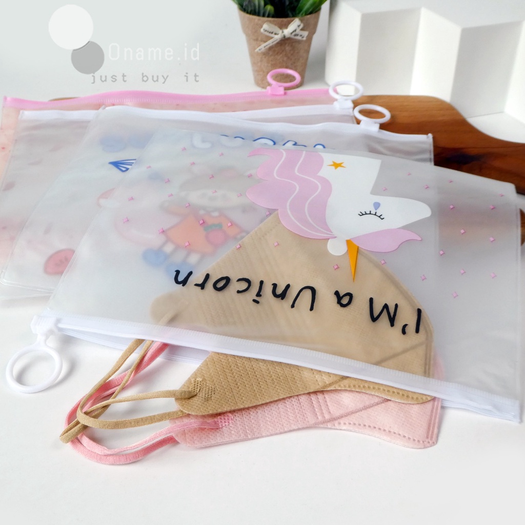 Oname.id Pouch Masker Tempat Penyimpanan Barang Pouch Travel Tali Strap Masker Karakter Lucu Import