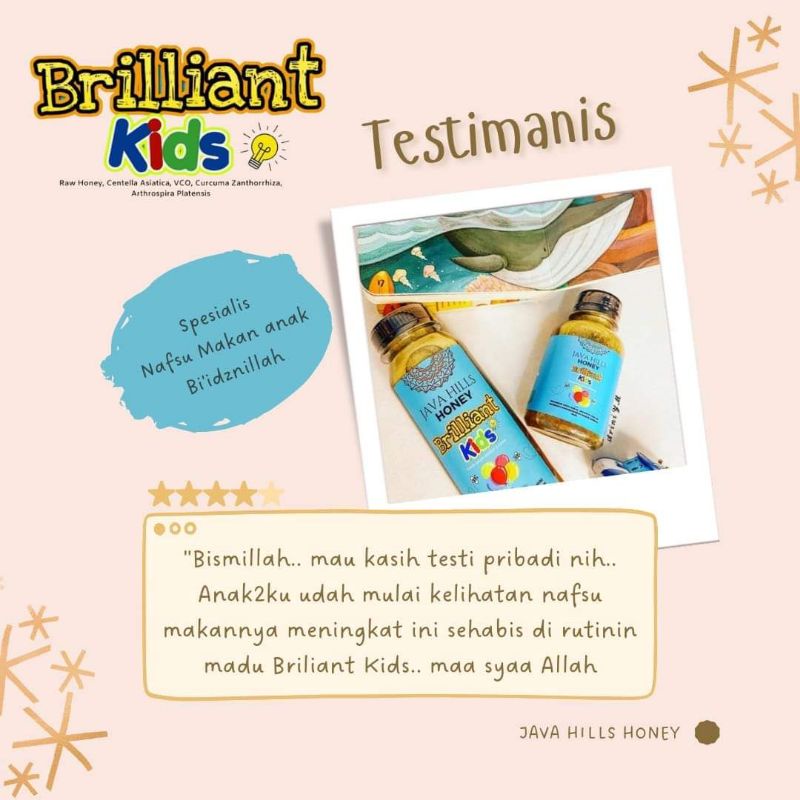 GRATIS SENDOK KAYU / MADU BRILIANT KIDS JAVAHILLS / JAVAHILLS HONEY MADU ANAK CERDAS / MENINGKATKAN NAFSU MAKAN / MADU PINTAR / MADU ANAK