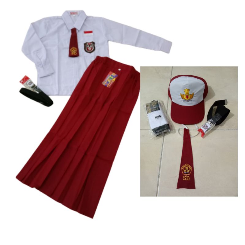 Setelan Seragam Sekolah SD Merah Putih Anak Perempuan kelas 1 SD sampai kelas 6 SD