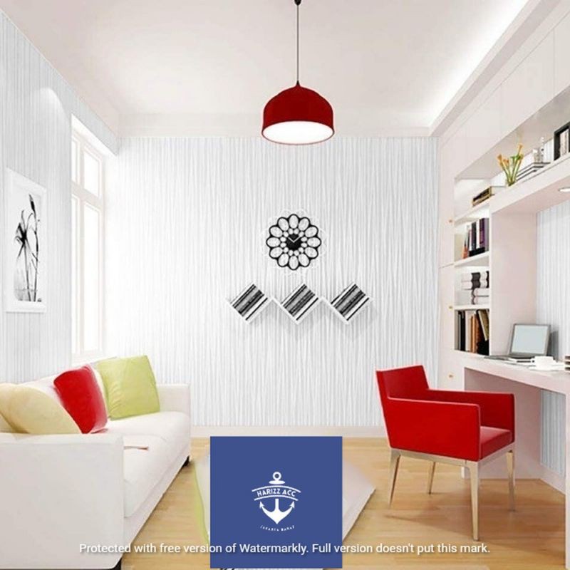 Wallpaper stiker dinding motif garis putih bertekstur embos