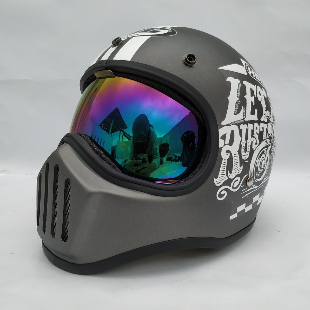 Helm Cakil HBC Rust Dust Grey + Inner Visor ( Fullface / Retro / Klasik / Vespa )