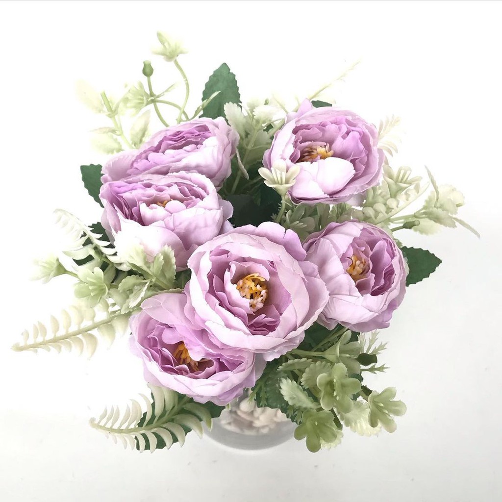BUNGA TANGKAI MAWAR CENTIFOLIA - rose peony ranuculus tosca ungu pink merah bunga artificial palsu-Ungu