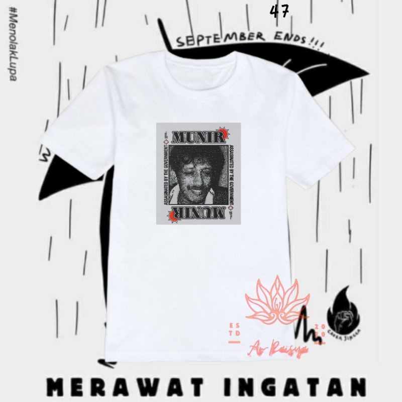 kaos spetember hitam/T-shirt Munir/kaos menolak lupa/T-shirt menolak lupa/Baju menolak lupa/baju men