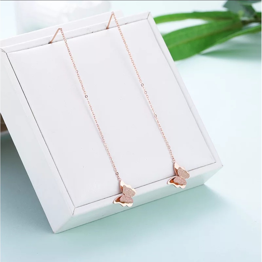 Anting Juntai Titanium Model Kupu-Kupu Tersedia Warna Rose Gold dan Gold