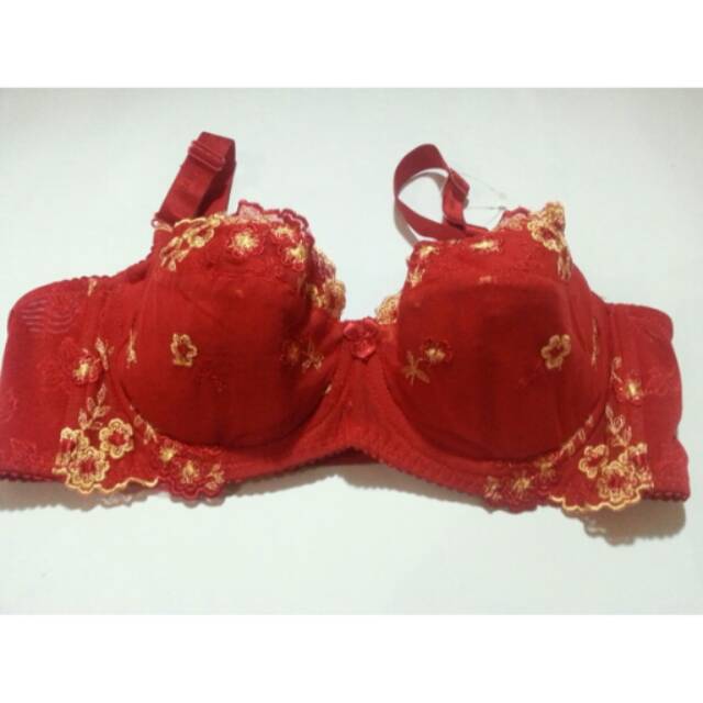 BRA SIZE 36D/80D TANPA BUSA RED EMBROIDERY IMPOR