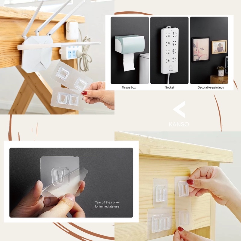 Gantungan Tempel Socket Hook Transparan 1 Set Pasang Perekat Penggantung Plus Minus Double Tape Serbaguna Barang Stop Kontak Gantung Dinding Waterproof Pigura Stopkontak Colokan Listrik ART43