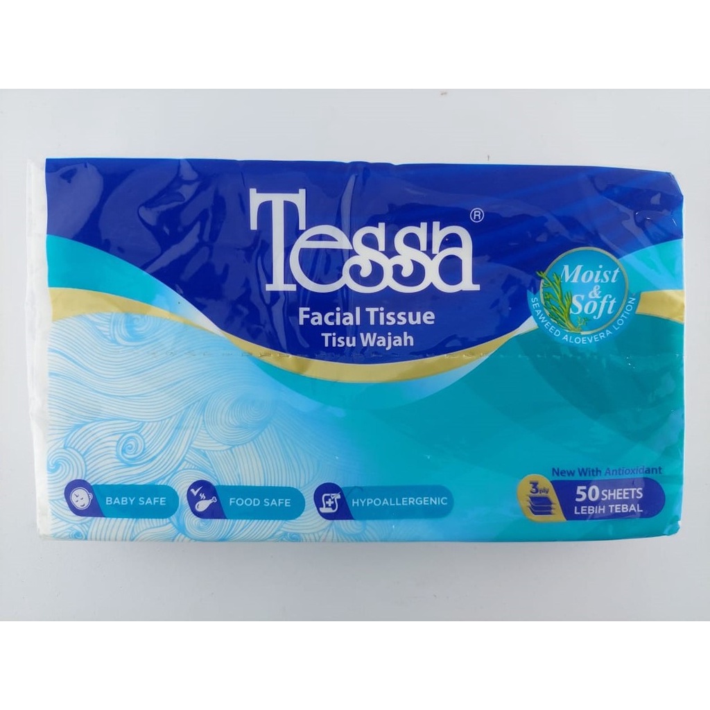 TESSA FACIAL TISSUE MOIST AND SOFT 50 SHEETS 3 PLY