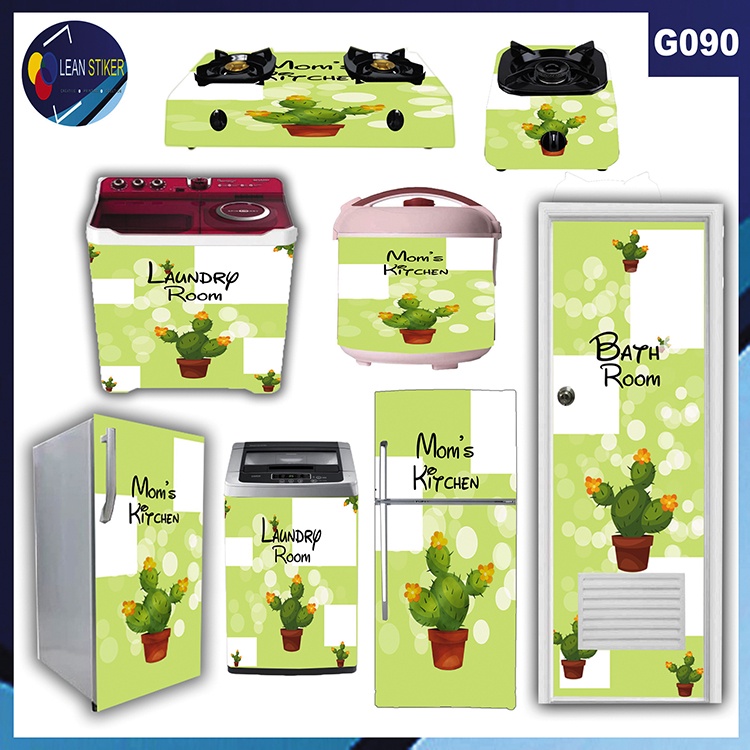stiker kulkas 1 dan 2 pintu,kompor,magicom,dispenser,ac,mesin cuci,pintu kamar mandi motif kaktus