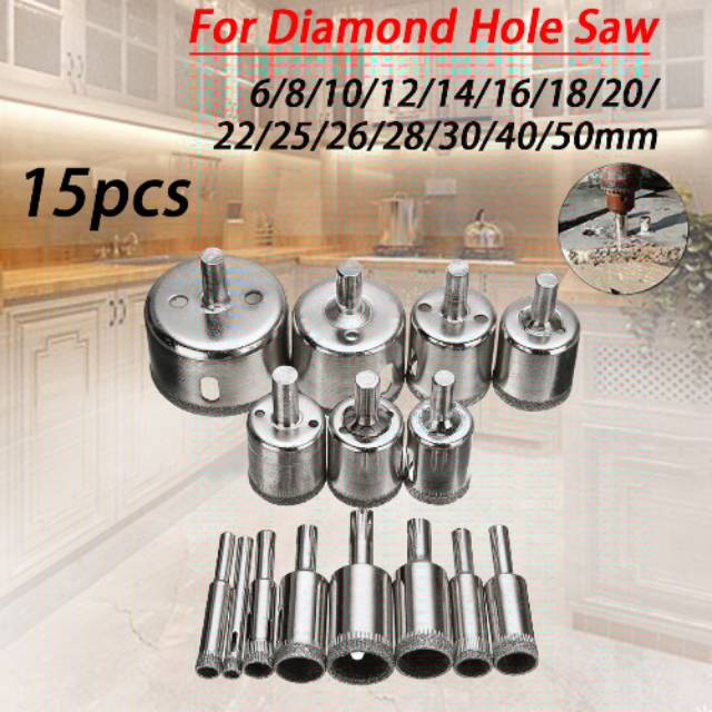 Mayitr Mata Bor Diamond Coated Hole Saw Drill Bit 6mm-50mm 15 PCS - Silver