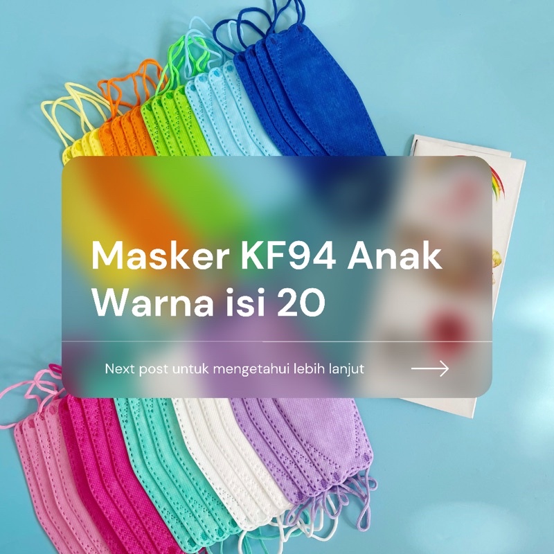 TERMURAH Masker KF94 Anak Warna Polos Bahan Tebal isi 20 pcs