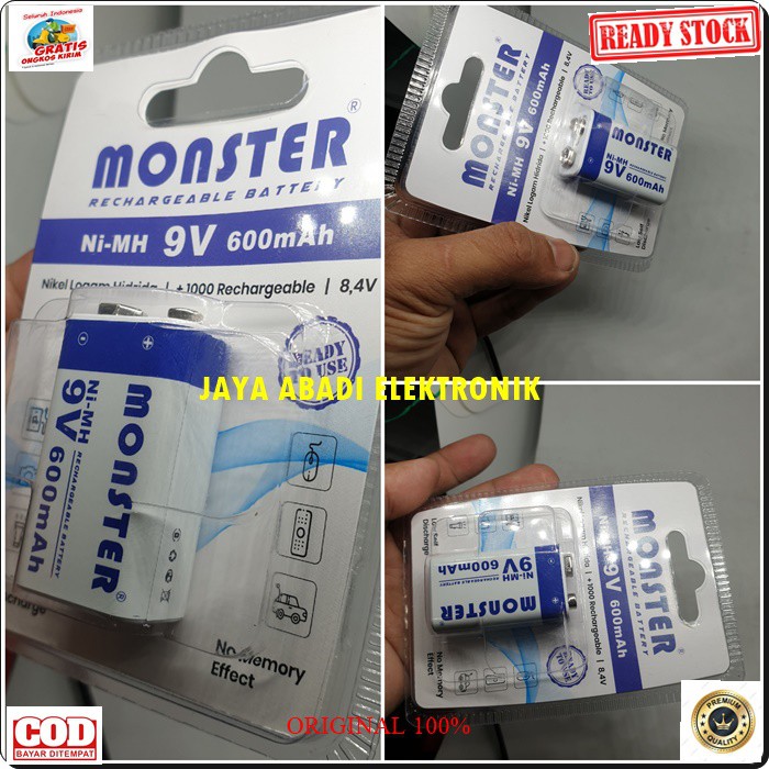 G442 BATERAI MOSTER 9 VOLT BATERAI CHARGER CAS CASAN 600 MAH ISI ULANG BATERAI RECHARGEABLE MEMILIKI DAYA TAHAN YANG KUAT DAN TAHAN LAMA DAPAT JUGA DIGUNAKAN UNTUK SENTER MAINAN ATAU SEJENISNYA HARGA SATUAN