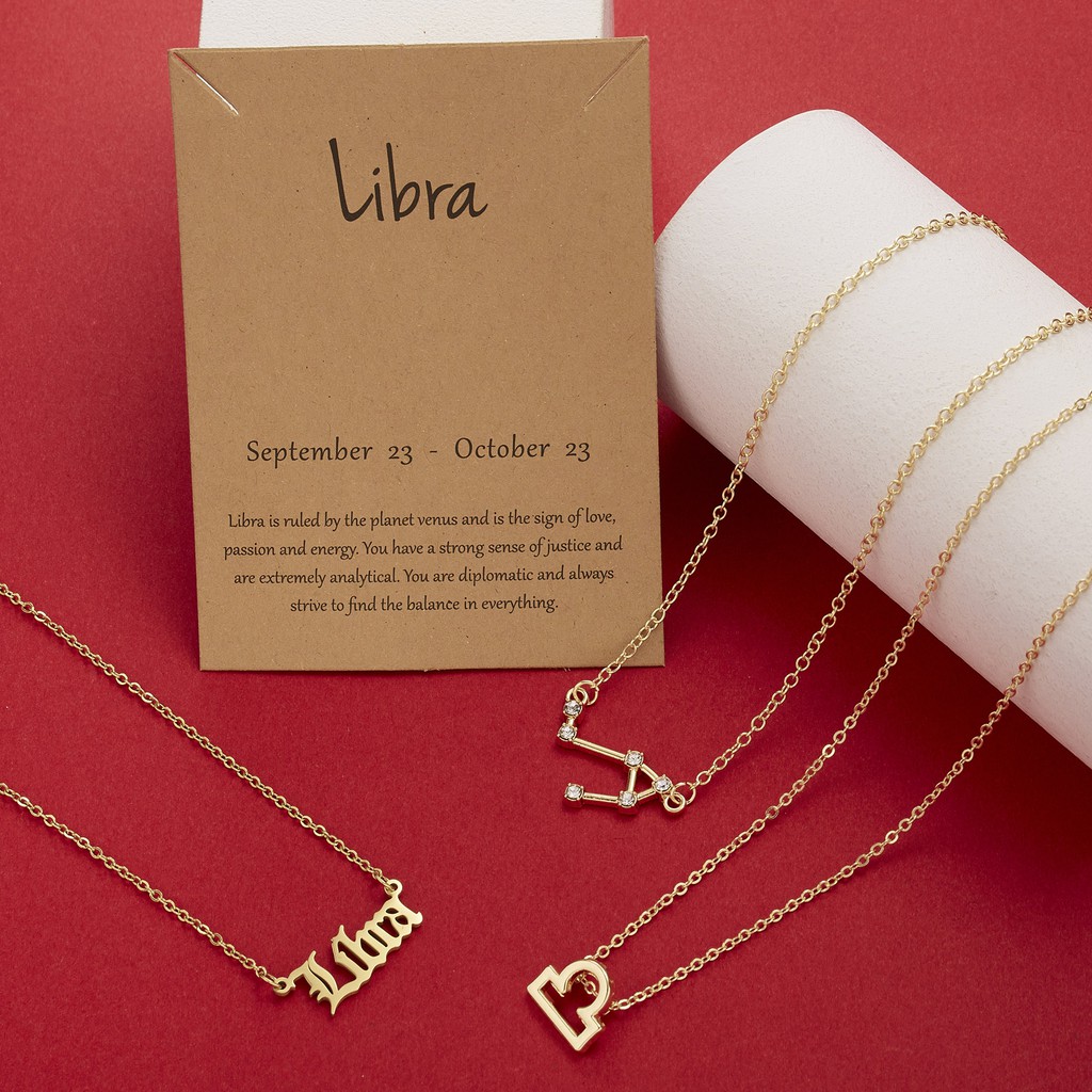 3pcs / set Kalung Rantai Klavikula Hias Liontin Kartu Kertas 12 Rasi Bintang Untuk Hadiah