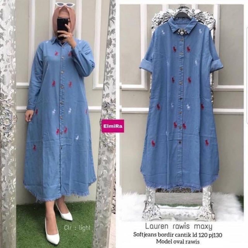 Lauren Tunik Jeans terbaru / Gamis Jeans Wash / baju Levis Jeans / Tunik terbaru / Tunik Remaja
