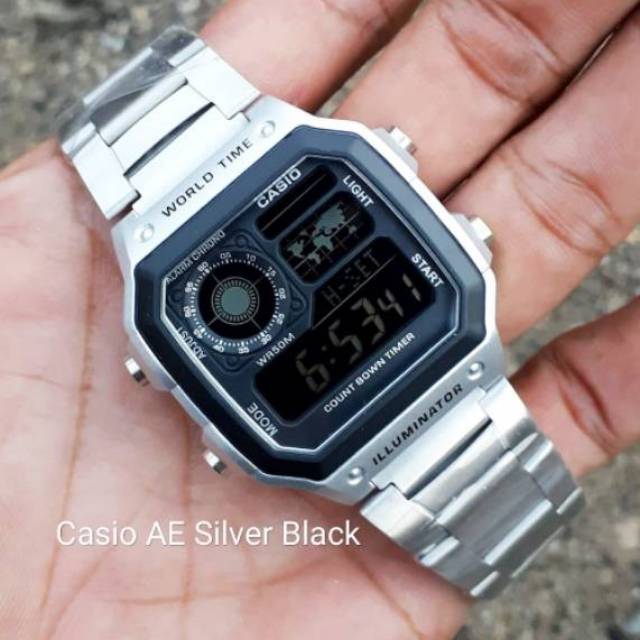 Jam Tangan Digital Casio AE Water Resist Renang - Silver