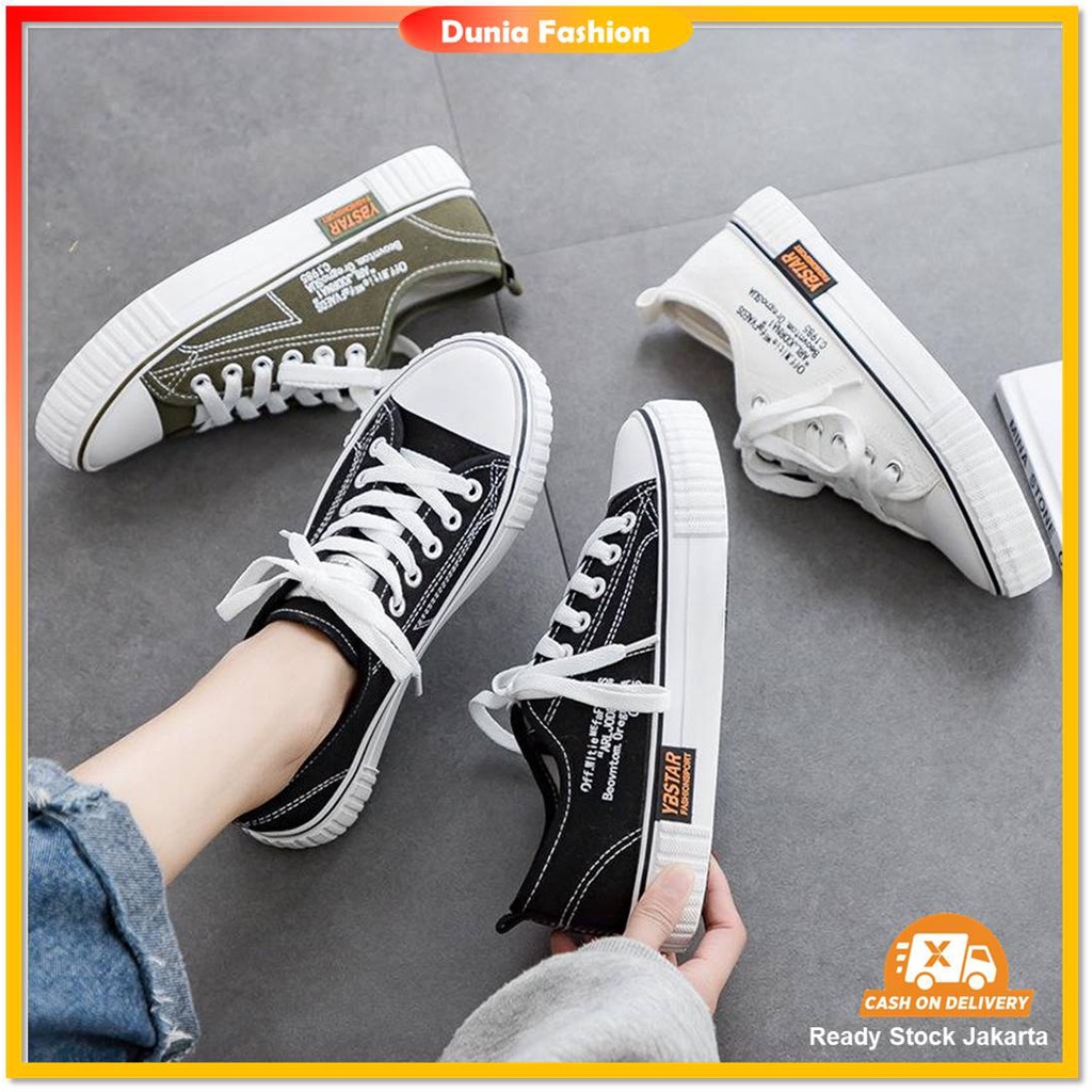 {COD/BAYAR DITEMPAT} DF-533 Sepatu Wanita Sneakers Tali Kanvas Model Terbaru 2022 Trendy dan Elegan