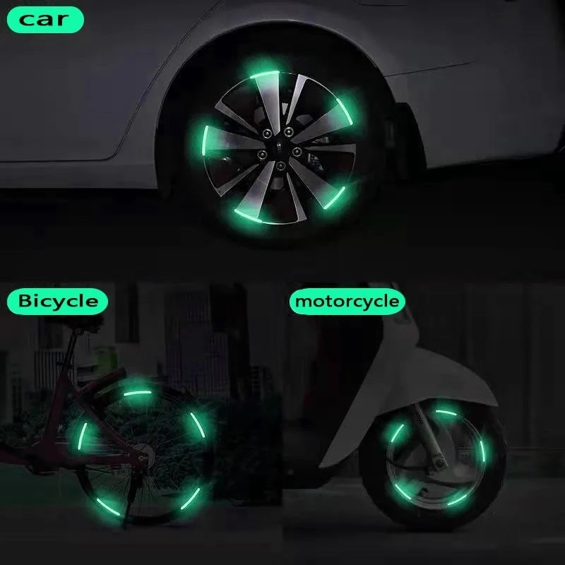 Self-adhesive 20Pcs Strip Reflektif Untuk Mobil Sepeda Motor Peringatan Keselamatan Pelangi Bercahaya Hub Stiker Universal Aksesoris Otomotif Aksesoris Eksterior Mobil