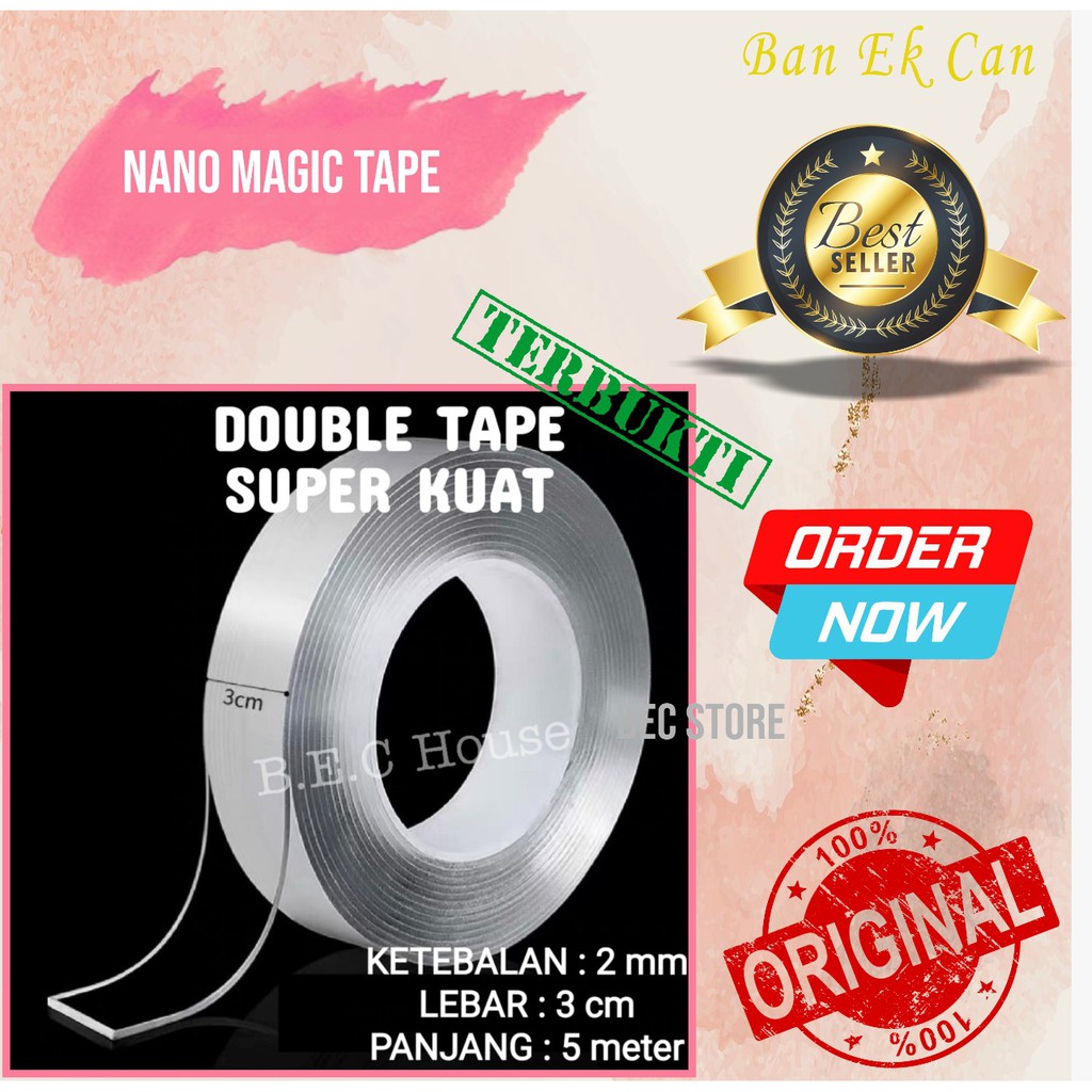 

[300gram][2mmX5meter] Double Tape Nano Tape Ivy Grip Tape Isolasi Selotip 2 Sisi Kuat Dicuci