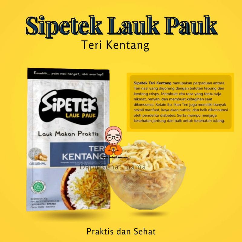 Lauk Pauk Sipetek - Teri Kentang / Abon Tuna / Udang rebon / sambal Roa / Sambel Rebon / Pedas / Original / BBQ /Keju / Rendang / Rumput Laut 50 dan 30 gram