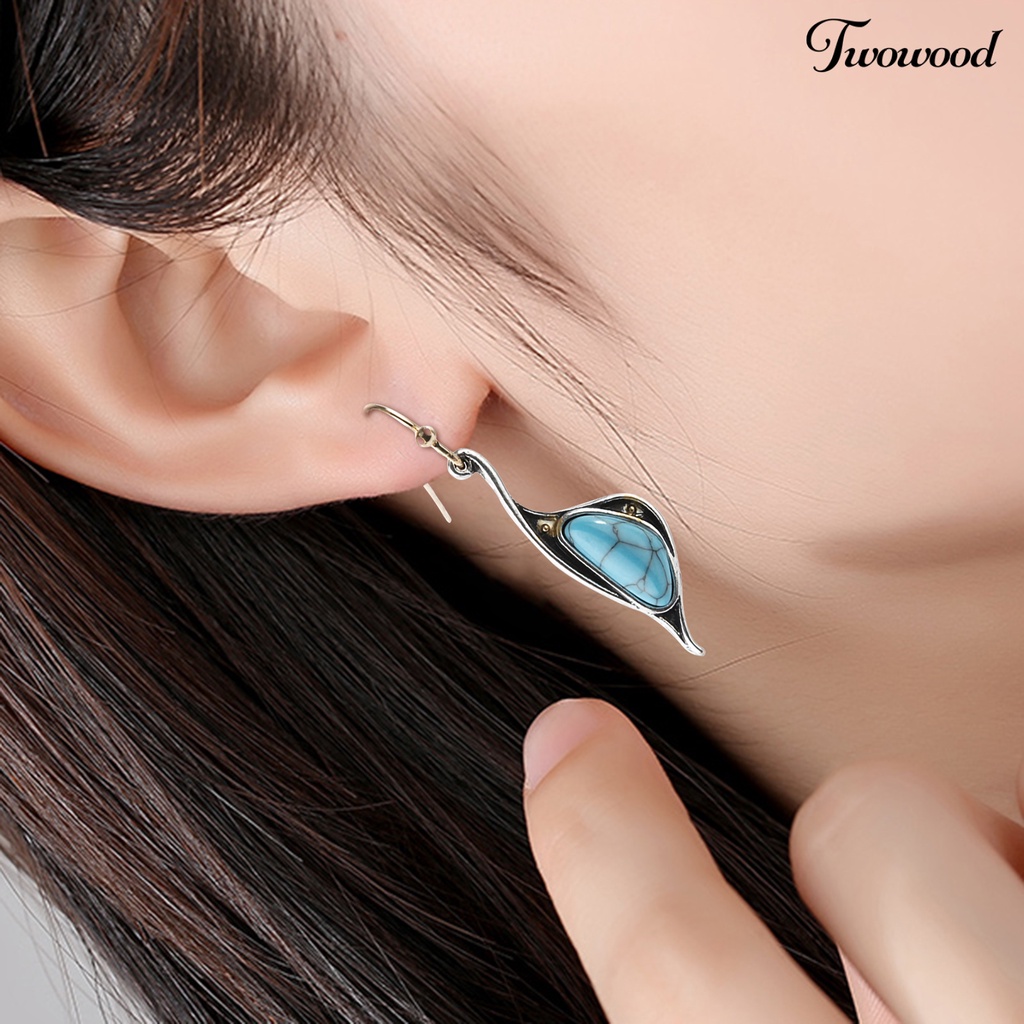 Twowood 1 Pair Hook Earrings Blue Pendant Faux Turquoise Jewelry Electroplating Long Lasting Drop Earrings for Wedding