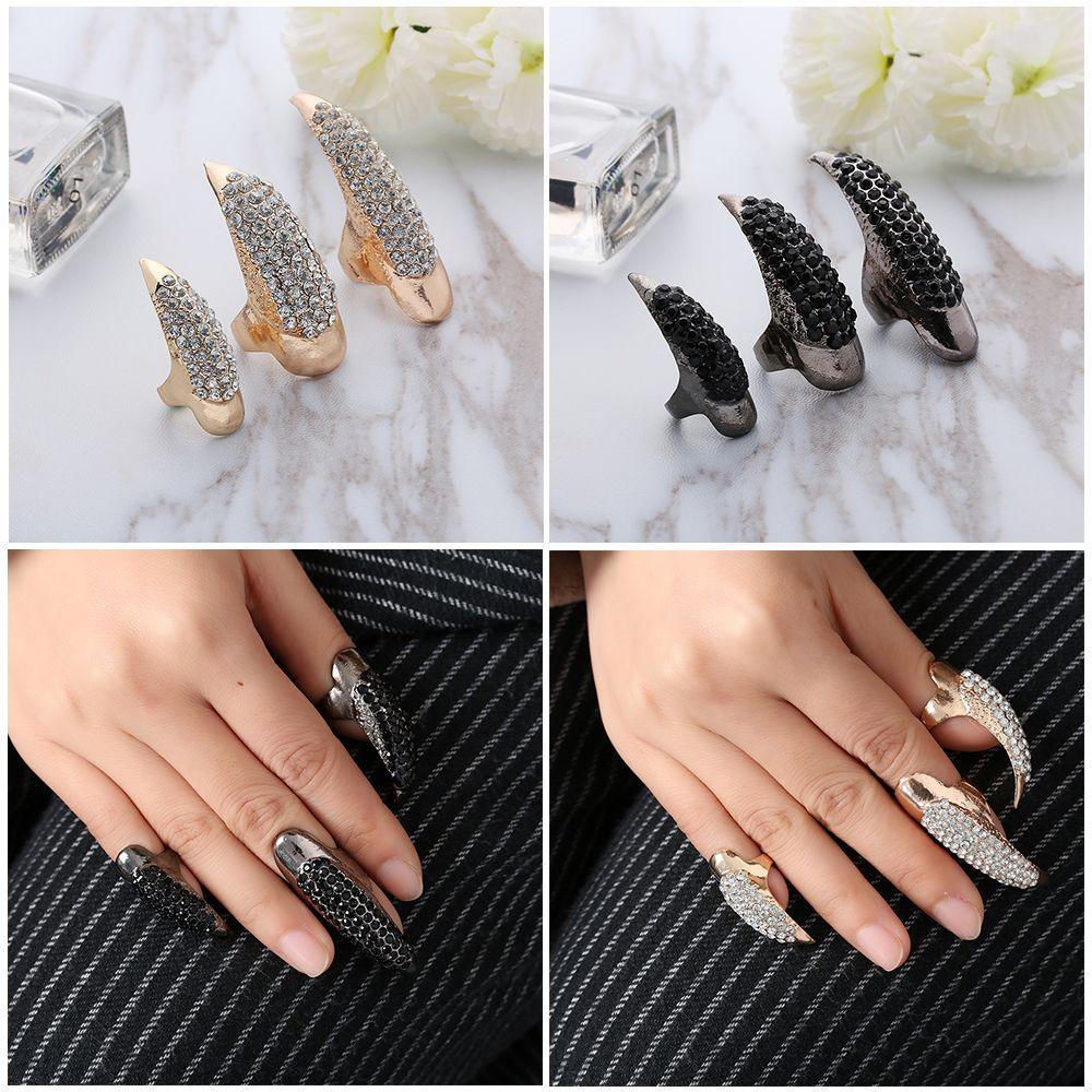 R-flower Paku Palsu Diamond Fake Nails Punk Ring Eagle Claw Nails Cincin Wanita