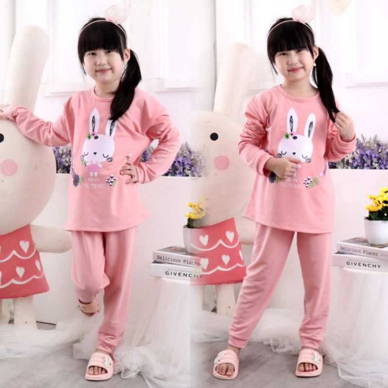 setelan panjang piyama  anak import girl 1-10 tahun/ setelan panjang import anak cewe / baju tidur import anak / hokah kids