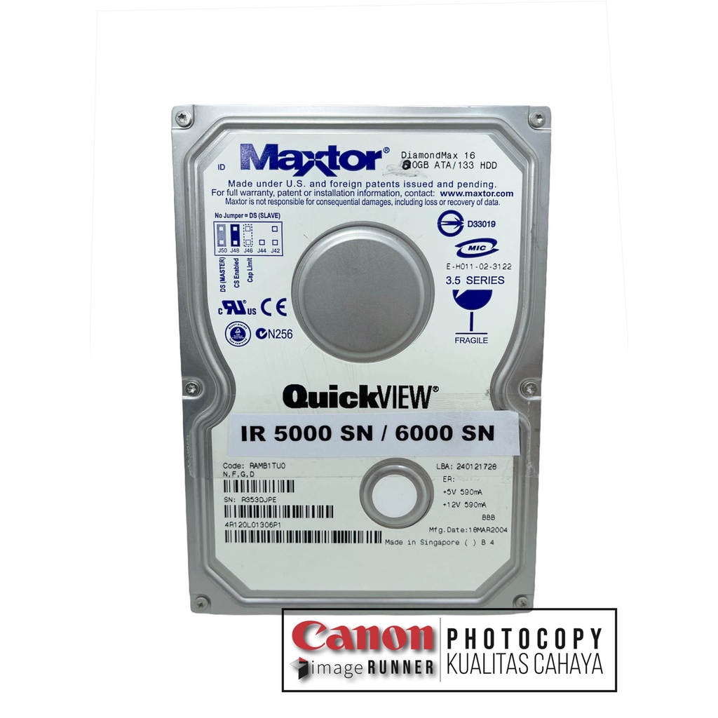 Hard Disk Mesin Fotokopi Canon IR 5000/6000 SN Port Bawah