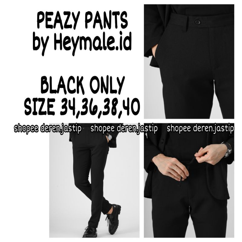 PEAZY PANTS BLACK  ONLY Size 38 & 40 by Heymale.id