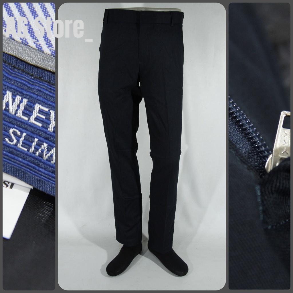 COD Celana Panjang Chino Pria Slimfit Stanley Adams Biru Navy Polos 100% Original Brand