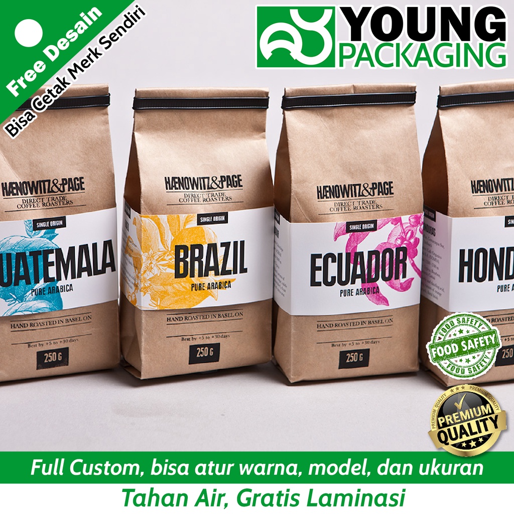 Paper bag standing pouch custom kemasan kopi NO VALVE