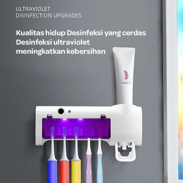 Tempat Sikat Gigi dan Dispenser odol Sterilisasi Sinar UV Rechargeable