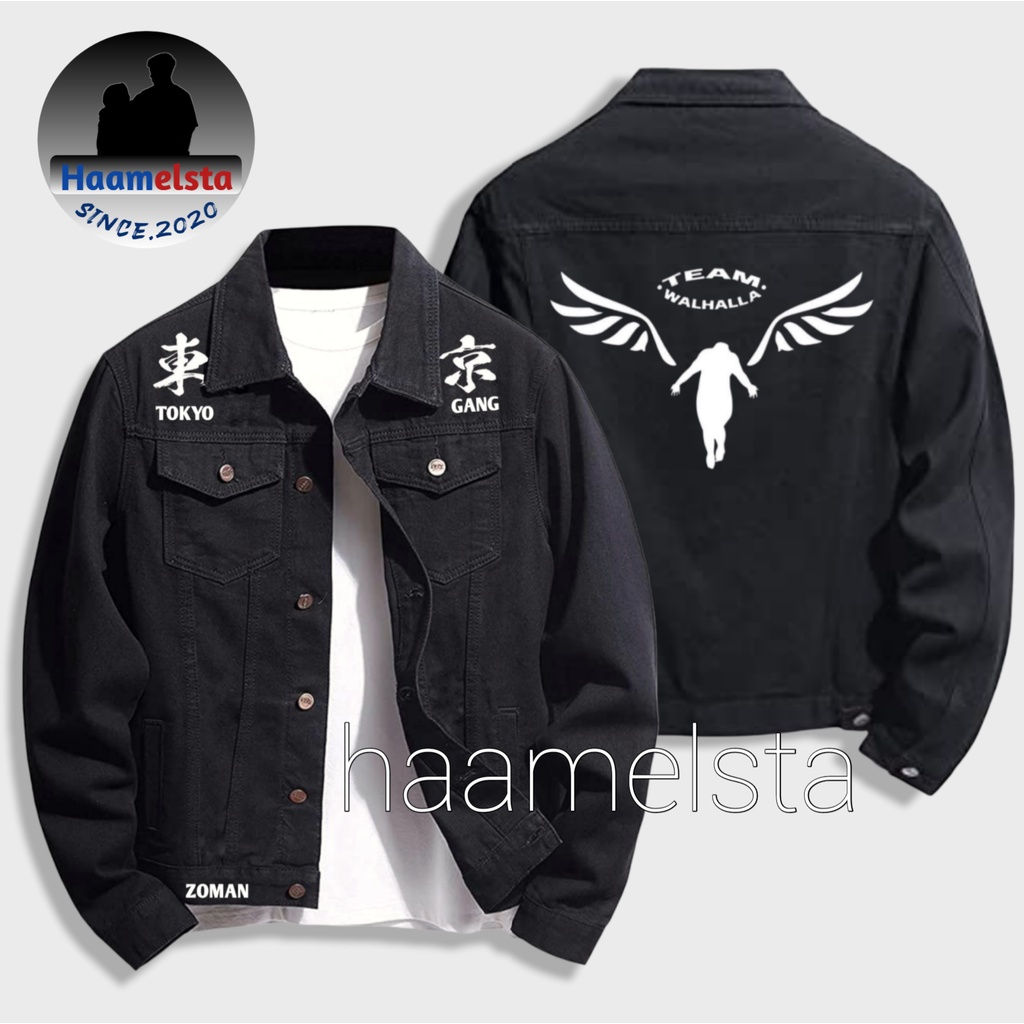 1Jaket Jeans Denim Black Zoman dengan Style Sablon Jepang|Jaket Denim Valhalla|Jaket Tokyo Ravengers-5