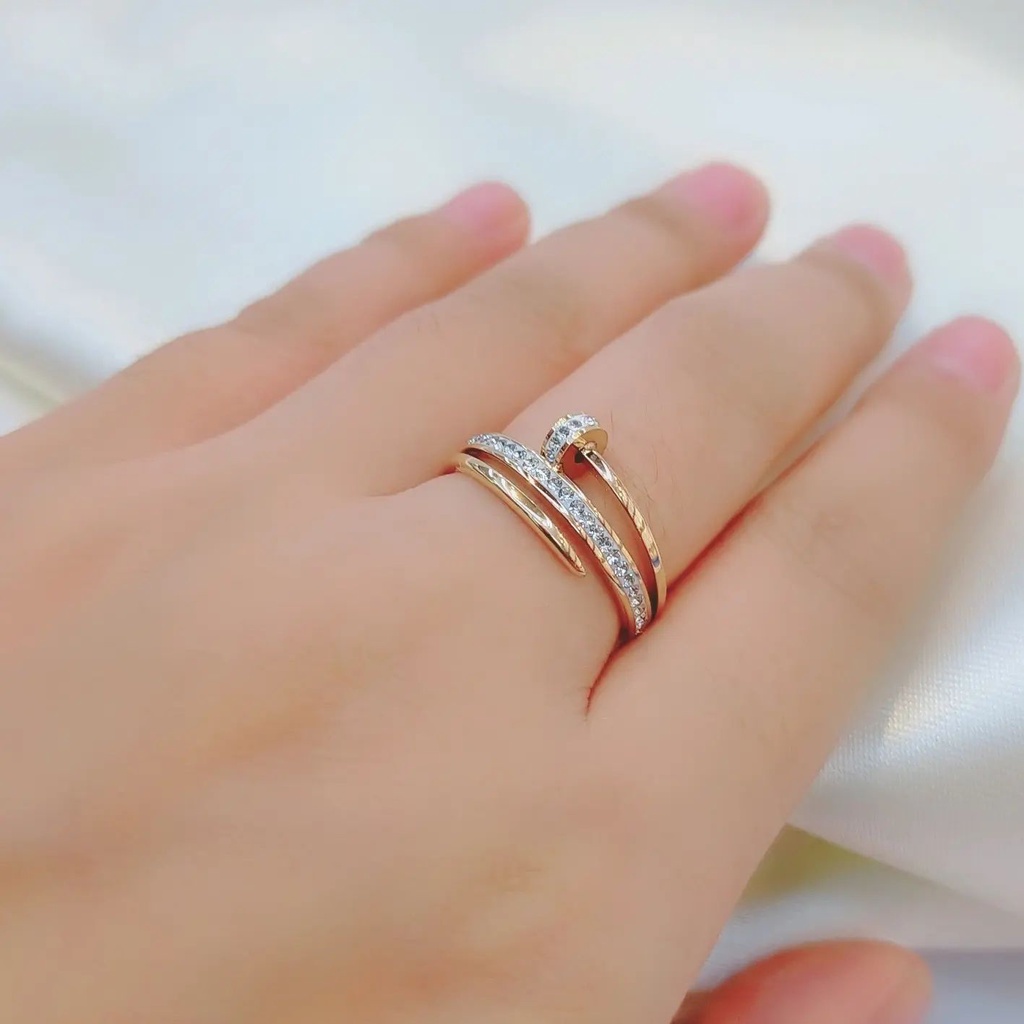Cincin wanita korea anti karat fashion ring diamond titanium model paku rosegold anti luntur simpel korean look TJ-666