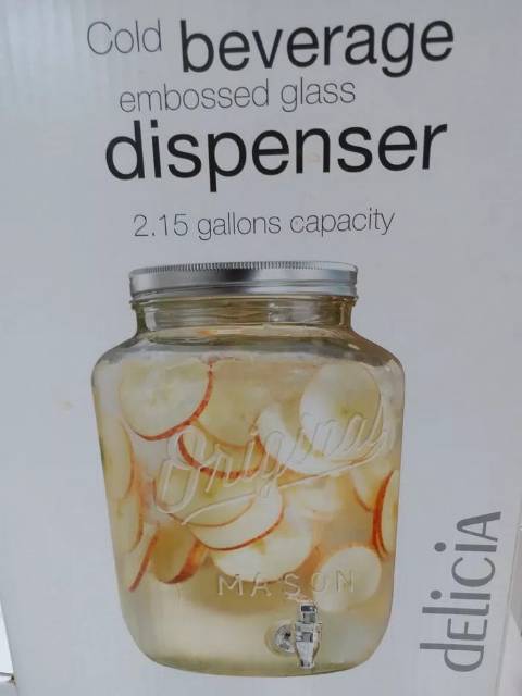 Delicia Original Mason Jar Glass Tank Beverage Dispenser 8.14 Liter