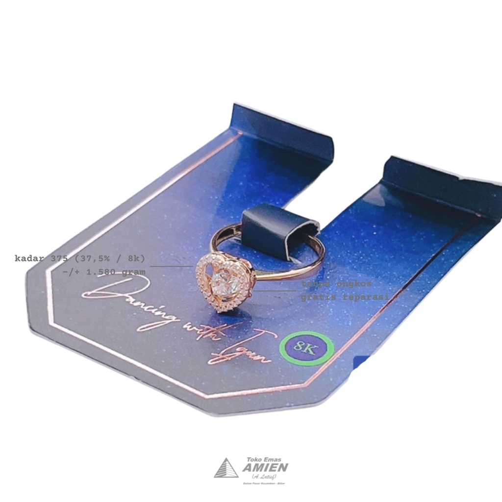 Toko Emas Amien Cincin Emas Asli YT Gold Kadar 375 (37,5% / 8K) 1.500 Gram - Dancing Stone Love Perm