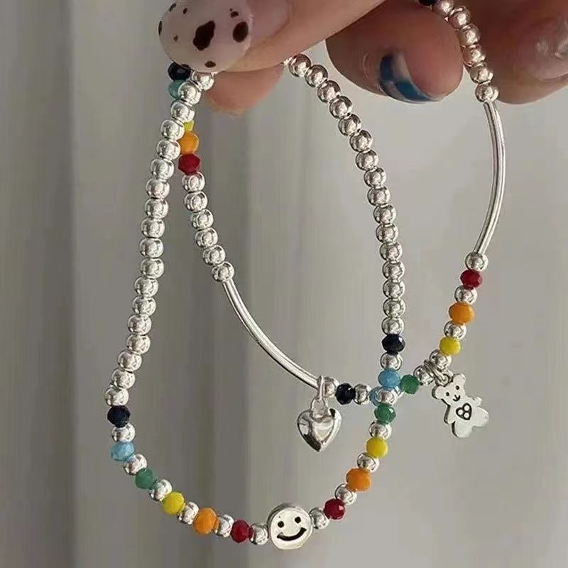 IFYOU Gelang Manik-Manik Smiley Warna Pelangi Gaya Korea Untuk Wanita