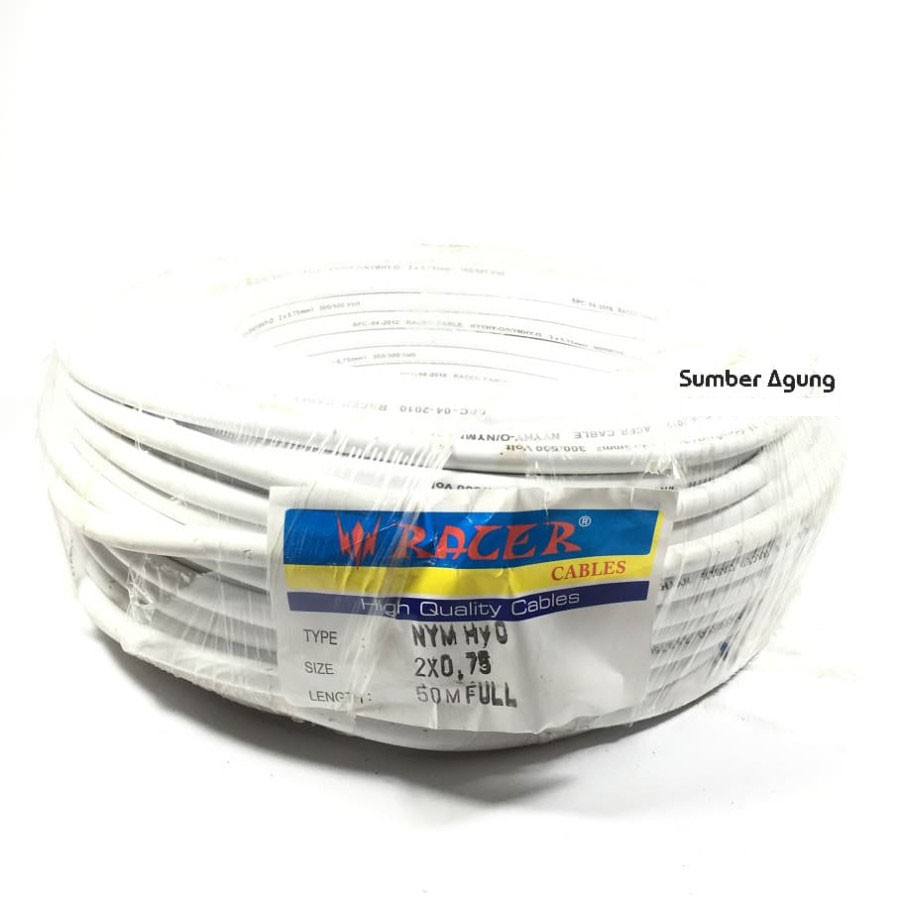 Kabel NYMHYO 2x0.75 50M Racer Berkualitas Listrik Audio Warna Putih