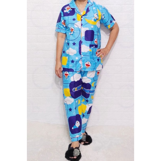 Baju Tidur Piyama Wanita Motif Doraemon Kotak Pajamas Katun  / Baju Tidur setelan Wanita katun CP JUmbo Terbaru Bigsize Kekiniaan