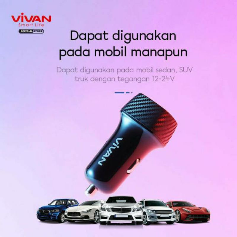 Charger Mobil Vivan CC02C 3.4A Car Charger Free Kabel Micro USB ORIGINAL