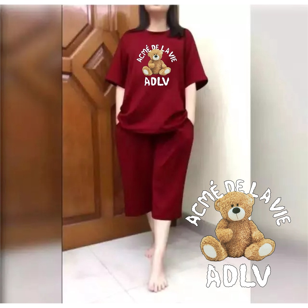 Setelan Jumbo Wanita + Celana Kulot 3/4 Big Size Fit XXL Motif Teddy Bear